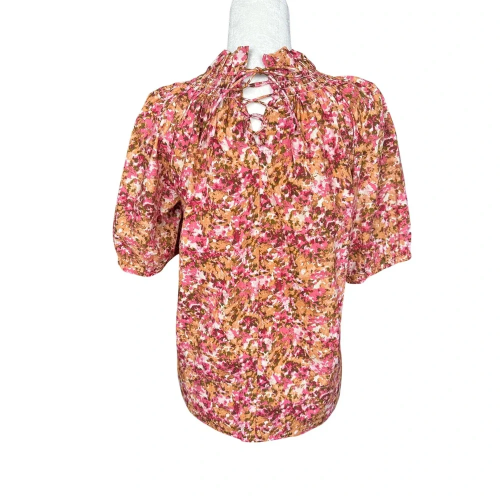 J.Crew Womens Smocked‎ Puff Sleeve Top XS Cottagecore Pink Floral Blouse